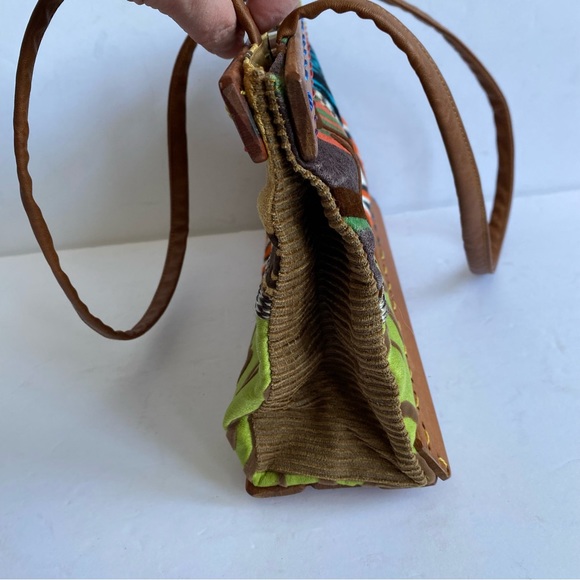 Boho Patchwork fabric and wood bag - Picture 8 of 11